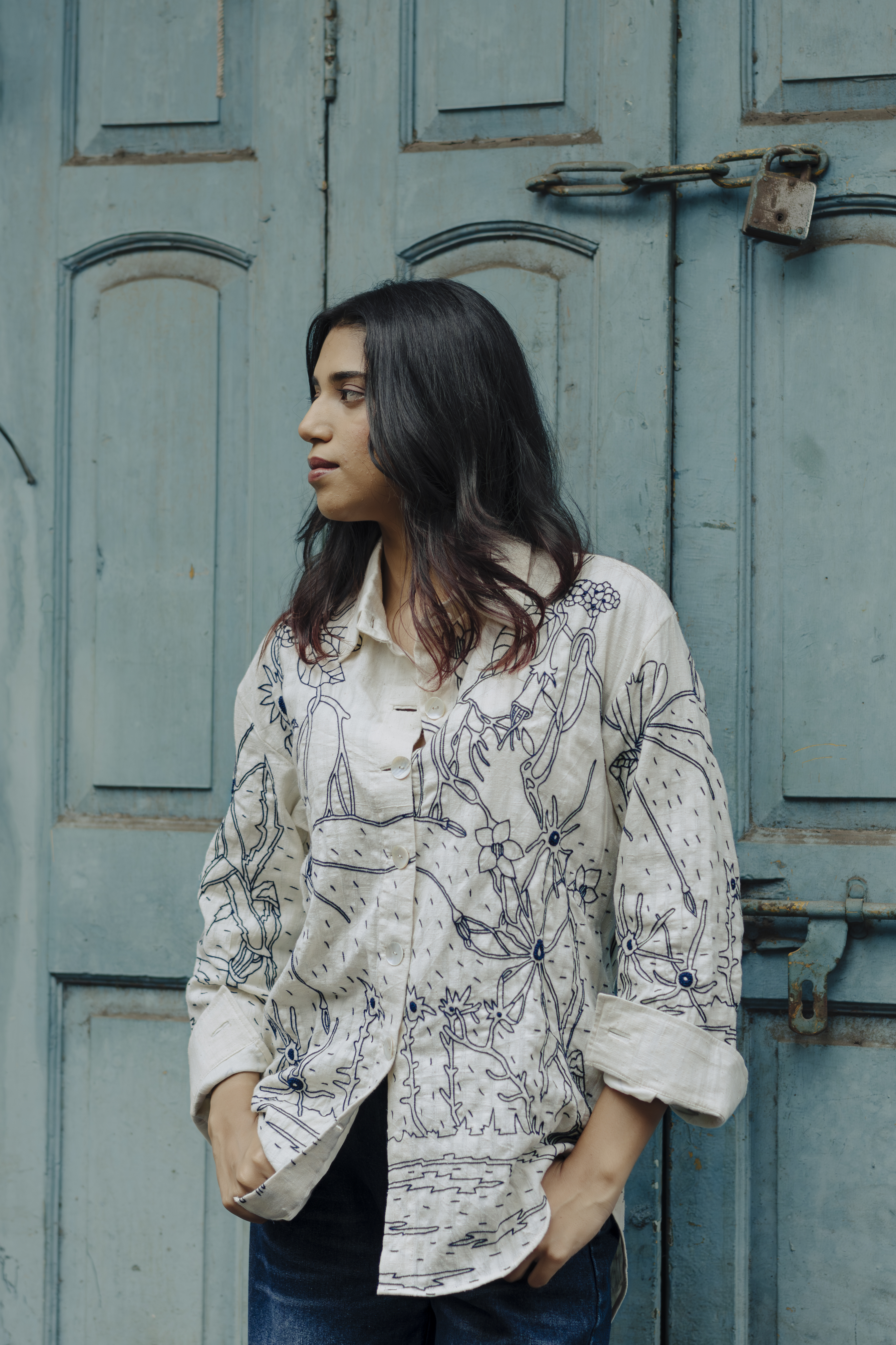 Blue Line Embroidered Shirt